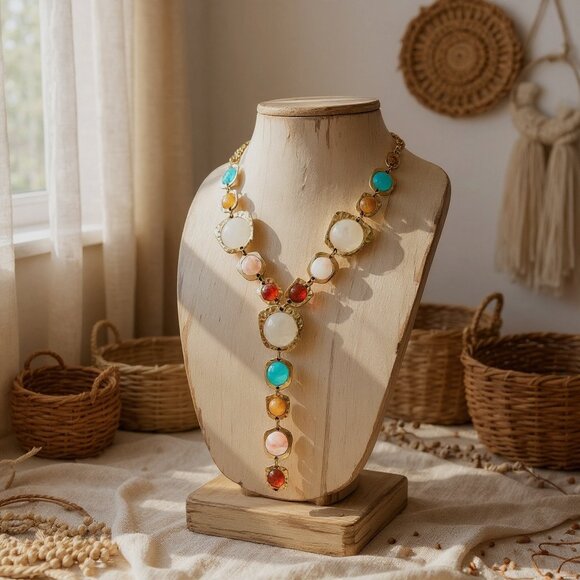 Colorful stone Y necklace set in gold - Picture 1 of 2